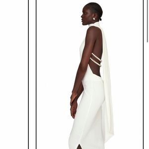 SOLD Khanums maxi scarf dress ivory with Pearl back detail